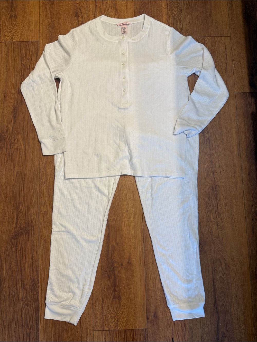 Victoria's Secret White Ribbed Henley Pajama Set - Long Sleeve